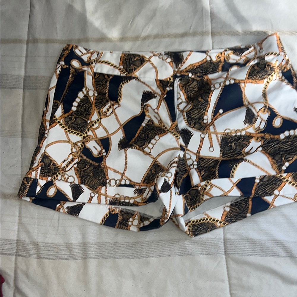 Ovi High Waist White and Gold Chain Pattern Shorts